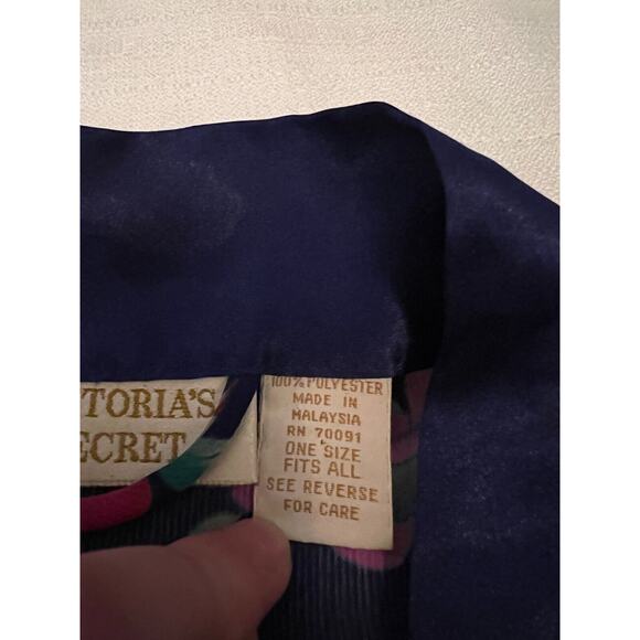 Victoria's Secret Kimono Robe Women's One Size Blue Satin Floral Gold Label VTG - Picture 5 of 12